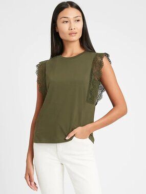 NWT Banana Republic Olive Green Eyelet Lace Shirt – 100% Cotton